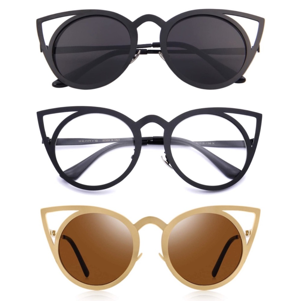 Round Lens Cut Out Cat Eye Black Sunglasses - Picture 8 of 11